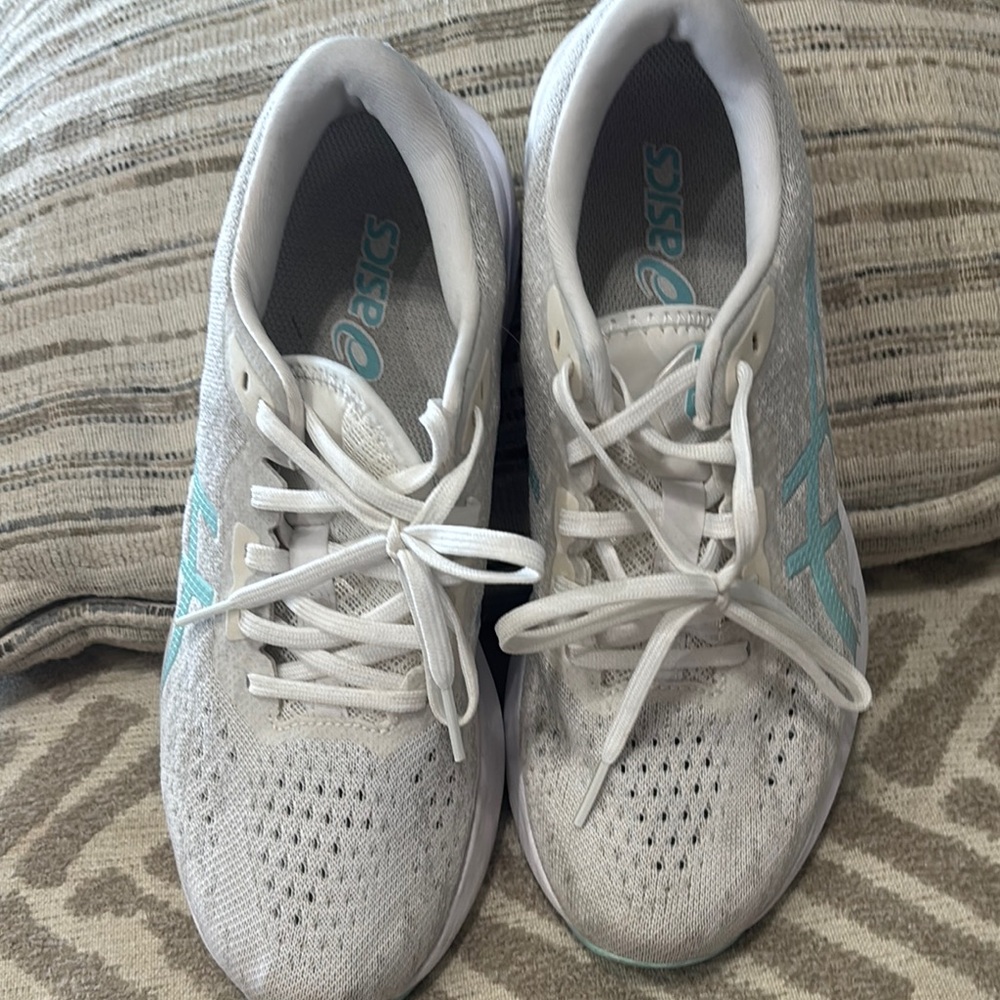 ASICS Women's White and Light Blue Athletic Shoes